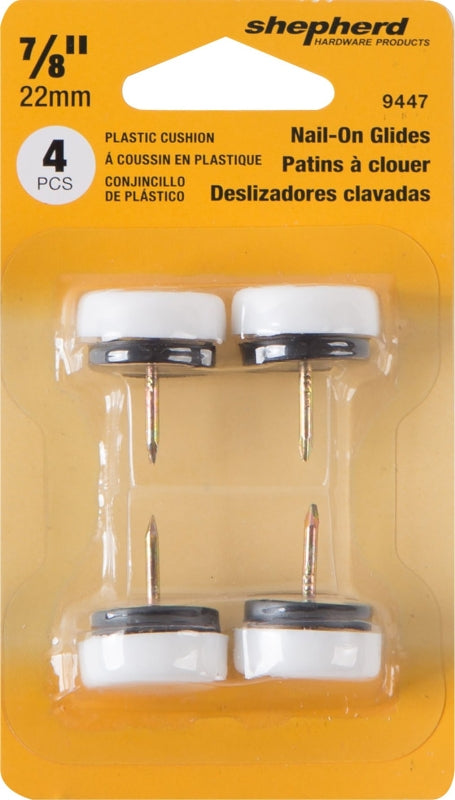 Shepherd Hardware 9447 Furniture Glide, Round, 7/8 in Dimensions, Plastic, White, 4/PK