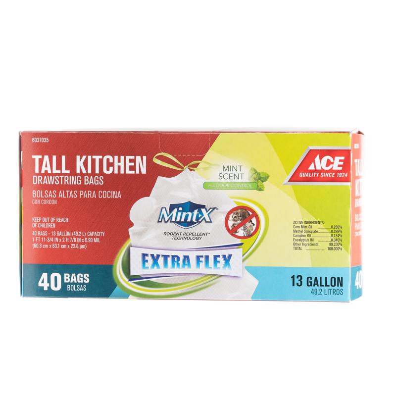 Ace 13 gal Mint Kitchen Trash Bags Drawstring 40 pk, Pack of 6