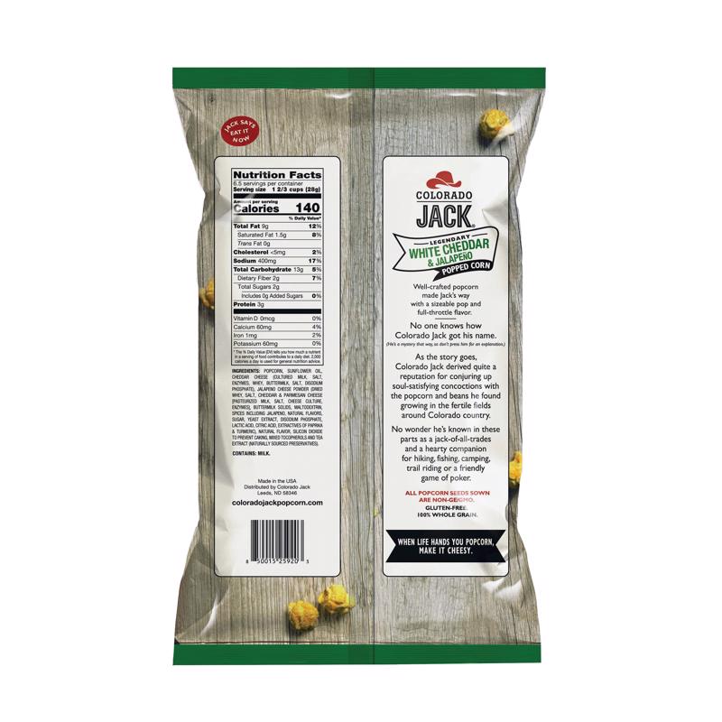 Colorado Jack Legendary White Cheddar and Jalapeno Gourmet Popcorn 6.5 oz Bagged, Pack of 12