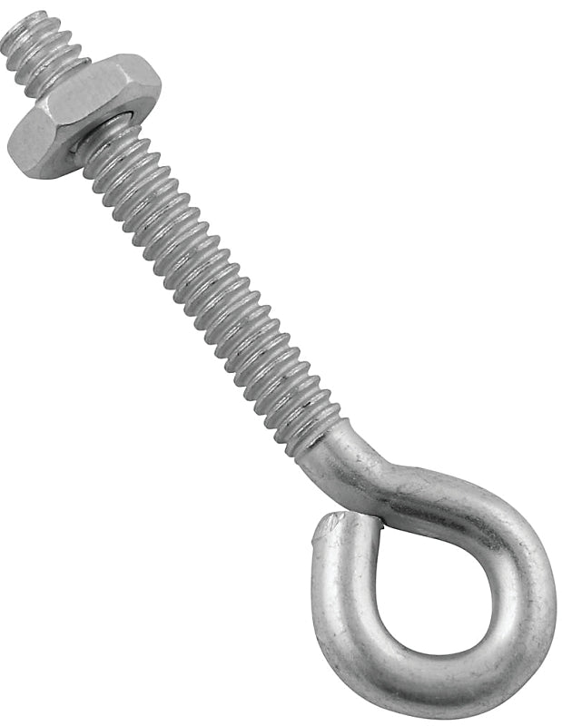 National Hardware N221-069 Eye Bolt, #10-24 Thread, Coarse Thread, 1-1/4 in L Thread, 0.28 in ID Dia Eye, Steel, Zinc, Pack of 20