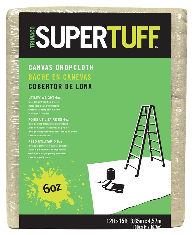 Trimaco 56703 Drop Cloth, 15 ft L, 12 ft W, 1/32 in Thick, Canvas, Beige/Cream