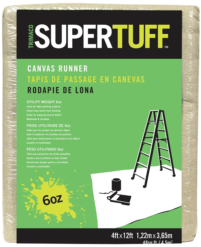 Trimaco 56707 Drop Cloth, 12 ft L, 4 ft W, 1/16 in Thick, Canvas, Beige/Cream