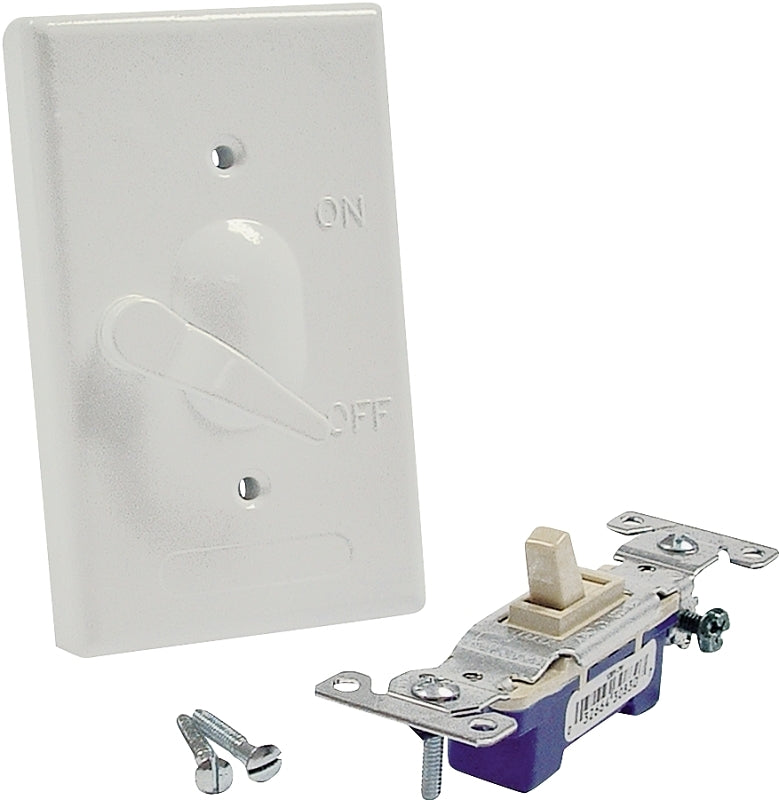 Bell Outdoor 5121-1 Toggle Cover, 4-39/64 in L, 2-53/64 in W, 1-Gang, Aluminum, White, Powder-Coated