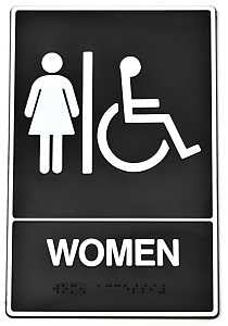 Hy-Ko DB-2 Graphic Sign, Rectangular, WOMEN, White Legend, Black Background, Plastic, 9 in H x 6 in W Dimensions, Pack of 3
