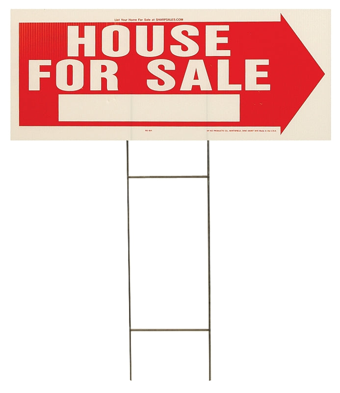 Hy-Ko RS-801 Lawn Sign, House For Sale, White Legend, Red Background, Plastic, 9-1/2 in H x 24 in W Dimensions, Pack of 5
