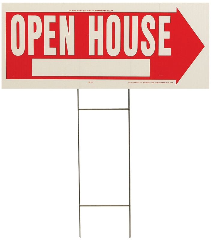 Hy-Ko RS-803 Lawn Sign, OPEN HOUSE, White Legend, Red Background, Plastic, 24 in L x 9-1/2 in W Dimensions, Pack of 5