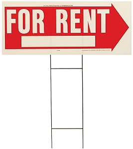 Hy-Ko RS-806 Lawn Sign, Rectangular, FOR RENT, White Legend, Red Background, Plastic, 9-1/2 in W x 24 in H Dimensions, Pack of 5