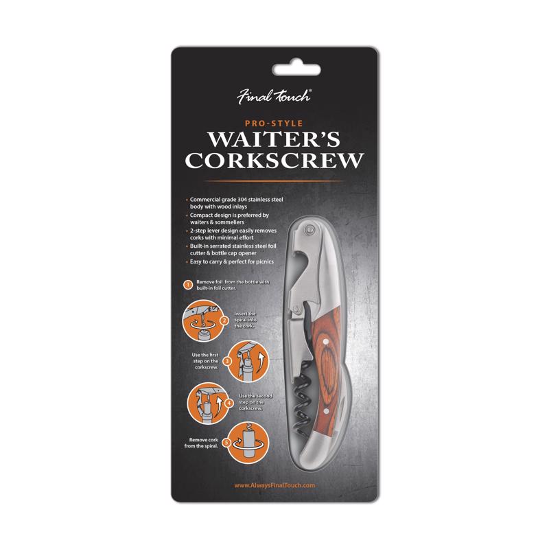 Final Touch Multicolored Stainless Steel/Wood Waiter's Corkscrew