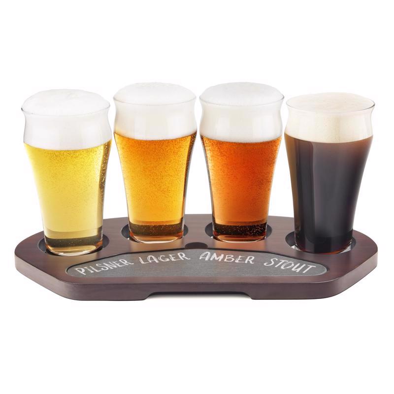 Final Touch 8.5 oz Clear Glass/Wood Beer Flight Board