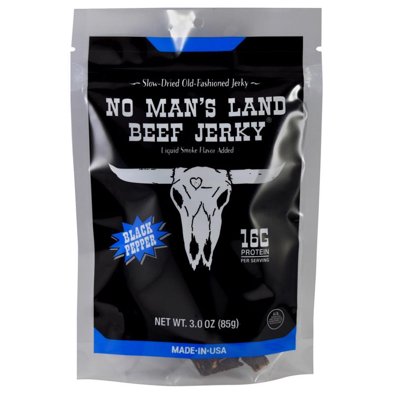 No Man's Land Black Pepper Beef Jerky 3 oz Bagged, Pack of 8