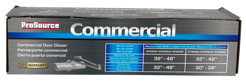ProSource C501-AB-SA-AS Door Closer, Non-Handed Hand, Automatic, Aluminum, Silver, 240 lb, ADA Compliant
