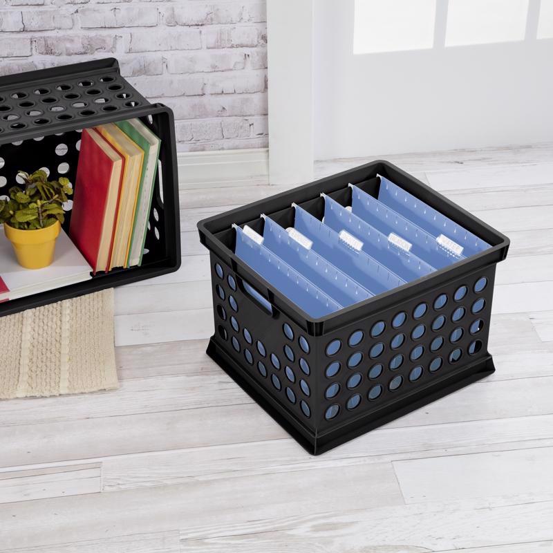 Sterilite Black Crate 10.62 in. H X 15.62 in. W X 13.75 in. D Stackable, Pack of 6