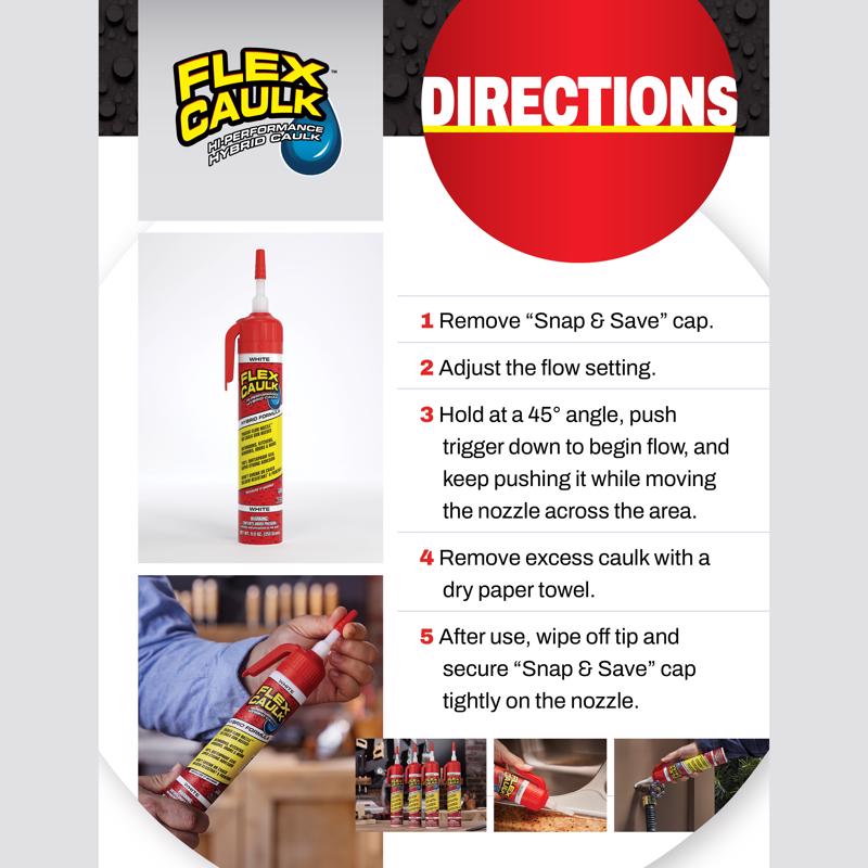 Flex Seal Family of Products Flex Caulk White Polymer Advanced Hybrid Polymer Caulk 9 oz, Pack of 4