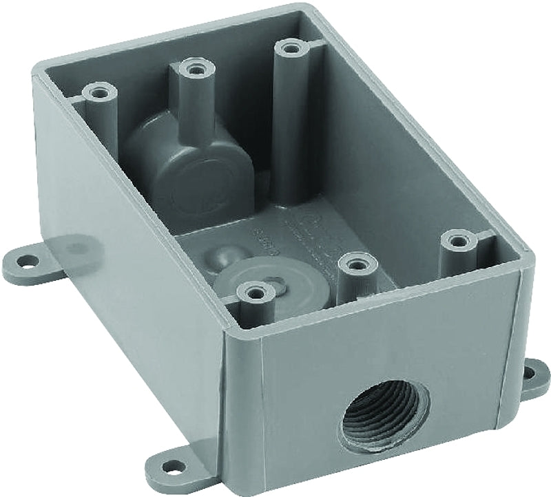 Carlon E381DR Switch Box, 1-Gang, 3-Outlet, PVC, Gray