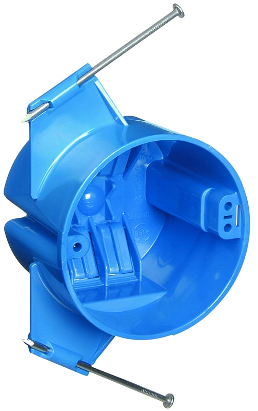 Carlon B518A-UPC Ceiling Box, 3 in W, 2-3/4 in D, 0-Knockout, Polycarbonate, Blue