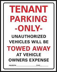 Hy-Ko 701 Parking Sign, 15 x 19 in Dimensions, Rectangular, Black/Red Legend, White Background, Plastic, 1/PK