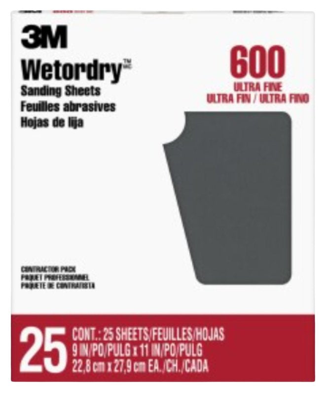 Wetordry 99419NA Sandpaper, 11 in L, 9 in W, Super Fine, 600 Grit, Silicone Carbide Abrasive, Paper Backing
