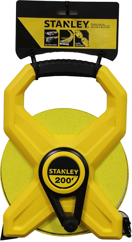 STANLEY 34-793 Tape Measure, 200 ft L Blade, 1/2 in W Blade, Fiberglass Blade, ABS Case, Black/Yellow Case