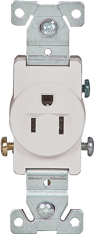 Eaton Wiring Devices 817W-BOX Single Receptacle, Flush Mounting, 2-Pole, 125 V, 15 A, Side Wiring, NEMA: NEMA 5-15R