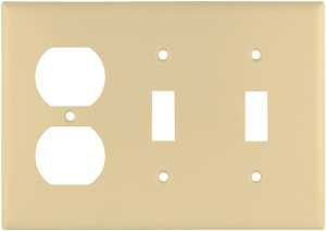 Eaton Wiring Devices 2158V-BOX Combination Wallplate, 4-1/2 in L, 6-3/8 in W, Standard, 3-Gang, Thermoset, Ivory, Flush