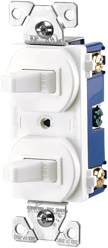 Eaton Wiring Devices 275W-BOX Series Combination Toggle Switch, White, 15 A, 120/277 V, Screw Terminal, 1-Poles