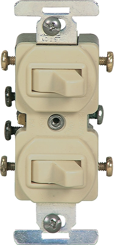 Eaton 276V-BOX Combination Toggle Switch, 15 A, 120/277 V, 3-Position, Back, Side Wire, Screw Terminal, Ivory