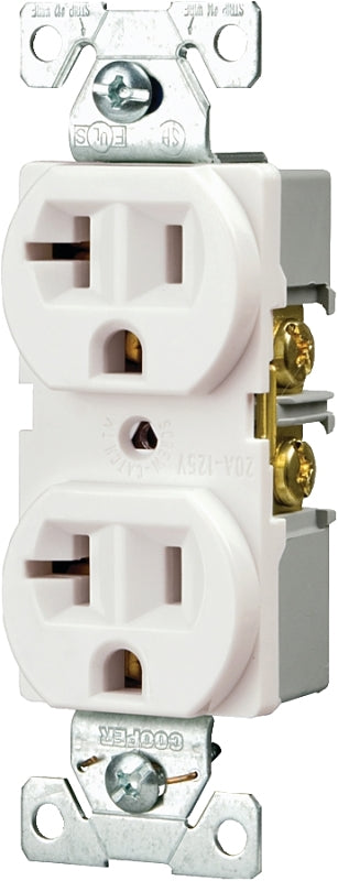 Eaton Wiring Devices BR20W Duplex Receptacle, Nylon, White, 2-Pole, 20 A, 125 V, Back, Side Wiring, NEMA: 5-20R, 60 Hz