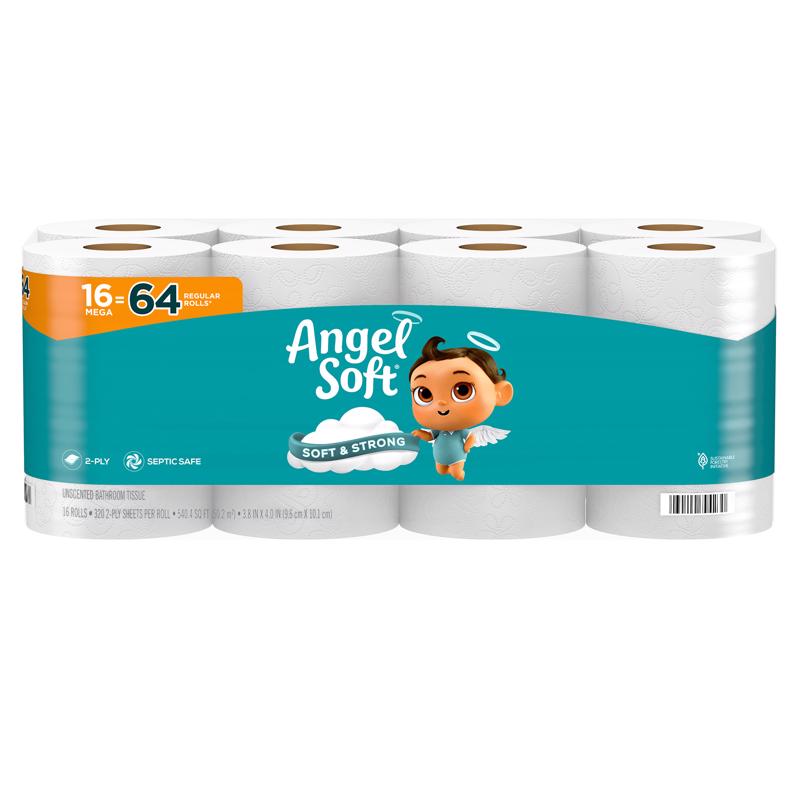 Angel Soft Toilet Paper 16 Rolls 320 sheet, Pack of 2