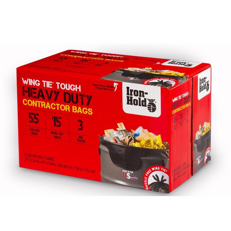 Iron-Hold 55 gal No Scent Contractor Bags Wing Ties 15 pk, Pack of 4
