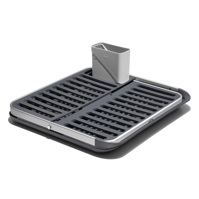 OXO Good Grips 15 in. L X 16 in. W X 2 in. H Black/Gray Aluminum/Plastic Dish Rack