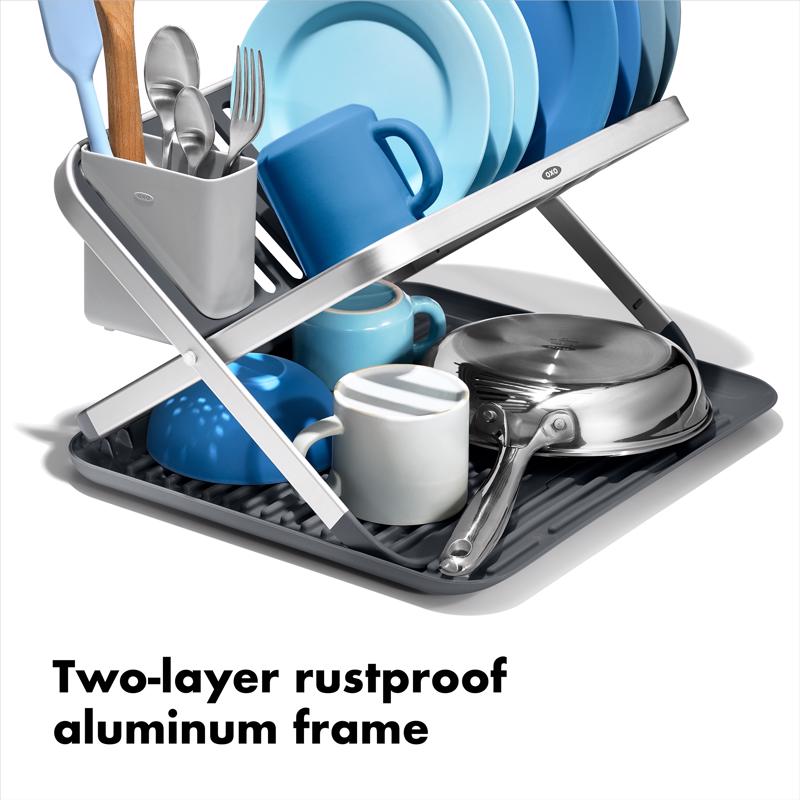 OXO Good Grips 15 in. L X 16 in. W X 2 in. H Black/Gray Aluminum/Plastic Dish Rack