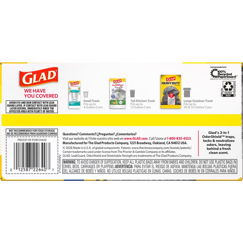 Glad LeakGuard 13 gal Lemon Kitchen Trash Bags Drawstring 34 pk, Pack of 6