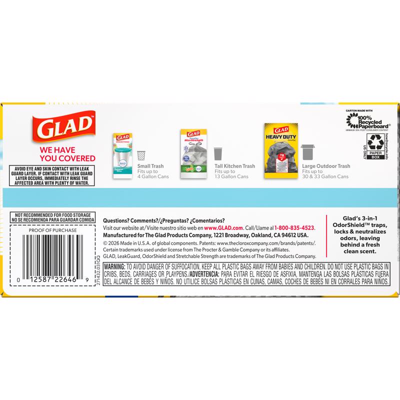 Glad LeakGuard 13 gal Fresh Kitchen Trash Bags Drawstring 34 pk, Pack of 6