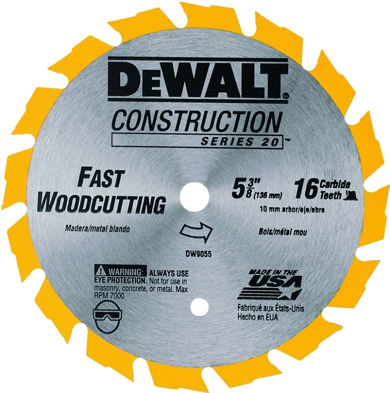 DEWALT DW9055 Circular Saw Blade, 5-3/8 in Dia, 10 mm Arbor, 16-Teeth, Tungsten Carbide Cutting Edge