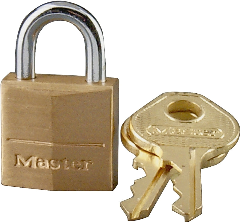 Master Lock 120D Padlock, Keyed Different Key, 5/32 in Dia Shackle, 7/16 in H Shackle, Steel Shackle, Solid Brass Body