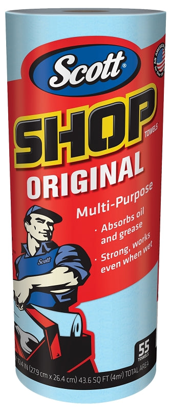 Scott 75130 Shop Towel, 11 in L, 10.4 in W, Crepe Paper, Blue, Pack of 30