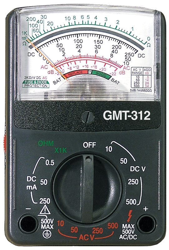 Gardner Bender GMT-312 Multimeter, 1 mOhm, Analog Display, Black