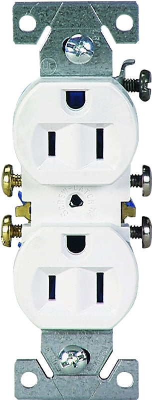 Eaton Wiring Devices C270W Duplex Receptacle, Thermoplastic, White, 2-Pole, 15 A, 125 V, Push-in, Side Wiring, 60 Hz