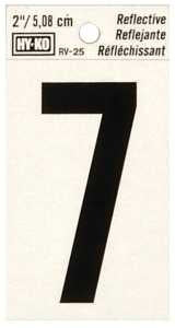 Hy-Ko RV-25/7 Reflective Sign, Character: 7, 2 in H Character, Black Character, Silver Background, Vinyl, Pack of 10