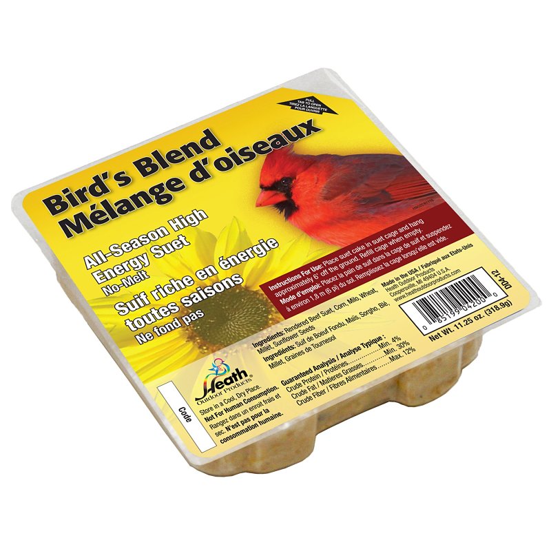 Heath DD4-12 Sunflower Seed Wild Bird Food, 11.25 oz, All-Season, Suet, Cake, Bird's Blend, Pack of 12