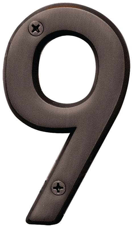 Hy-Ko BR-42OWB, Prestige Series BR-42OWB/9 House Number, Character: 9, 4 in H Character, Solid Brass, Pack of 3