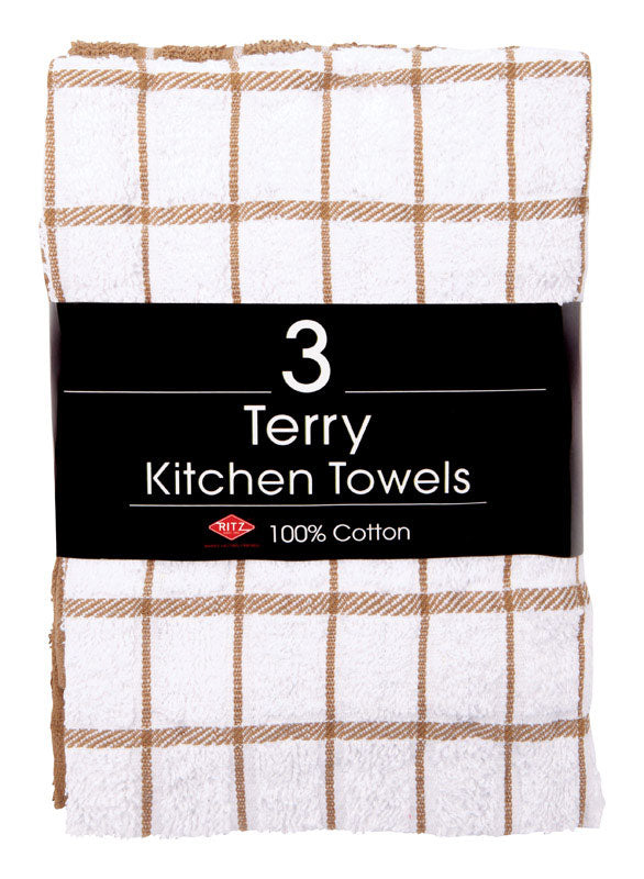 Ritz Mocha Cotton Check Kitchen Towel 3 pk, Pack of 3