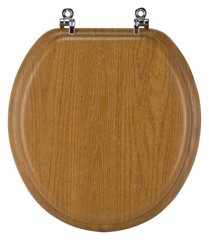 ProSource T-17WO-3L-C Toilet Seat, Round, MDF with Plastic Wood Veneer, Oak Wood, Bar Hinge Hinge
