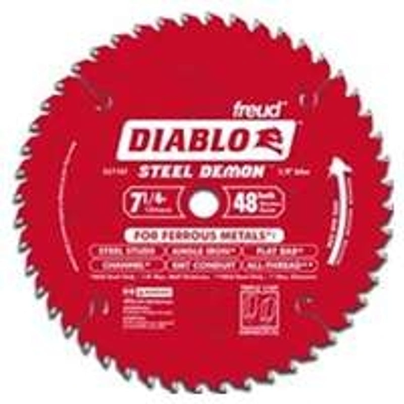 Diablo Steel Demon D0748CFA Circular Saw Blade, 7-1/4 in Dia, 5/8 in Arbor, 48-Teeth, Cermet Cutting Edge, Pack of 5