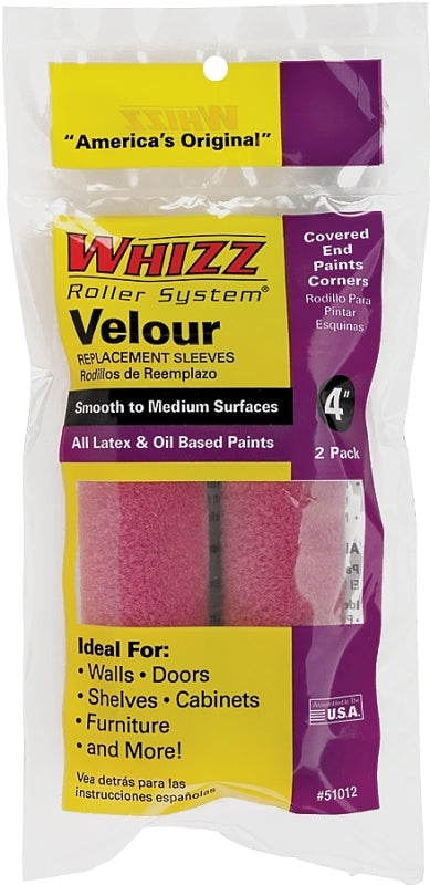 Whizz 51012 Roller Cover, Purple, 3/16 in Thick Nap, 4 in L, Velour Cover, 2/PK