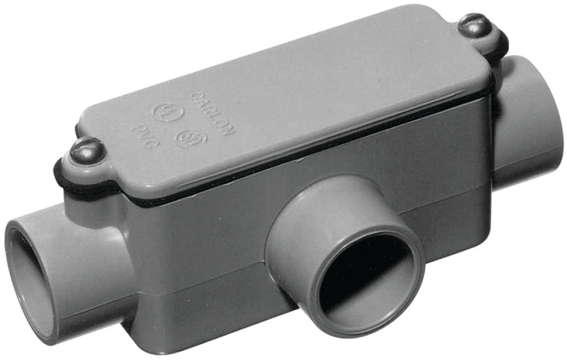 Carlon E983J-CAR Conduit Body, Type T, 3-Hub, 2 in Hub, PVC, Gray