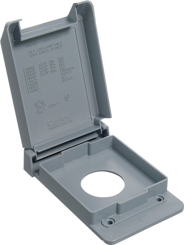 Carlon E98SRCN-CAR Device Cover, 4-53/64 in L, 3-11/16 in W, Rectangular, 1-Gang, Plastic, Gray, Textured