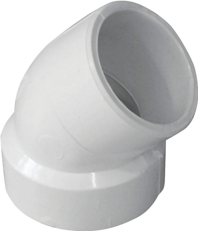 Canplas 192421P Pipe Elbow, 1-1/2 in, Hub x Spigot, 45 deg Angle, PVC, White, SCH 40 Schedule, Street Elbow
