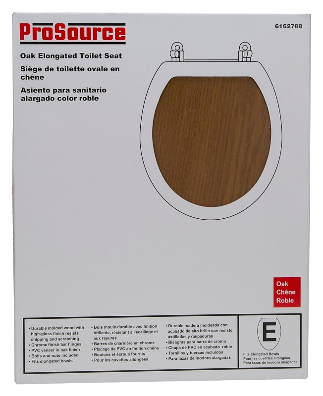 ProSource T-19WO-3L-C Toilet Seat, Elongated, MDF with Plastic Wood Veneer, Oak Wood, Bar Hinge Hinge