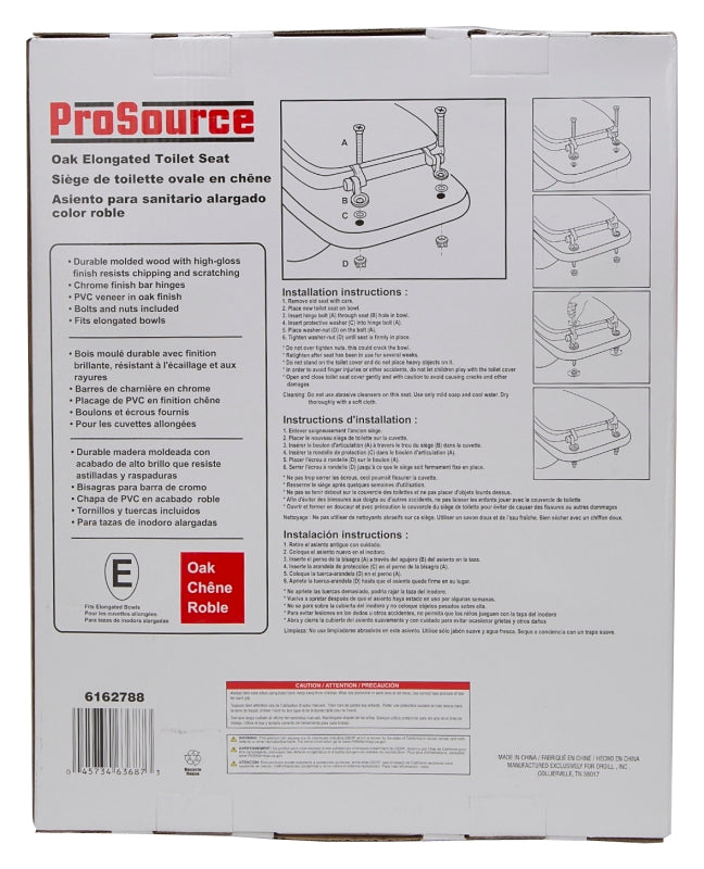 ProSource T-19WO-3L-C Toilet Seat, Elongated, MDF with Plastic Wood Veneer, Oak Wood, Bar Hinge Hinge